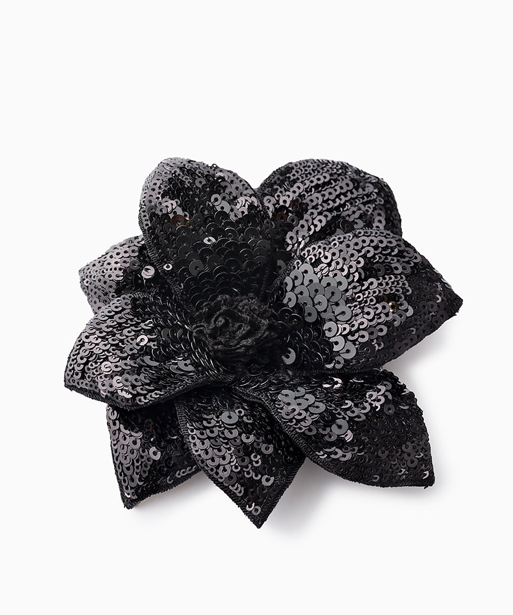 EAUVIRE マグネット付きスパンコールコサージュ ブラック