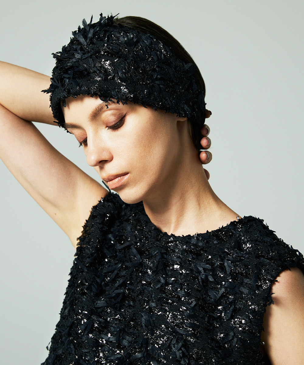 EAUVIRE リボンツイードヘッドピース ブラック