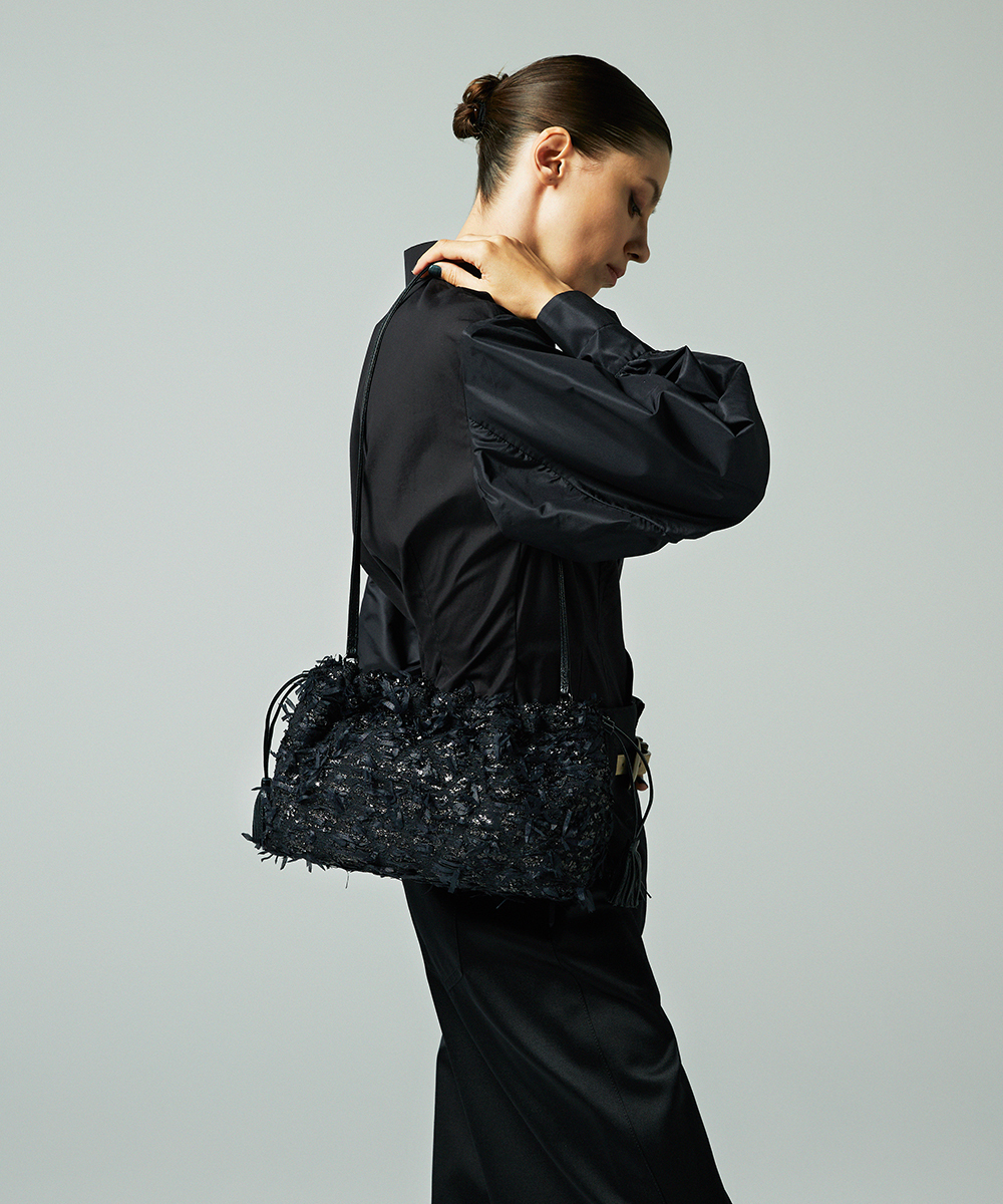 EAUVIRE リボンツイードバッグ ブラック