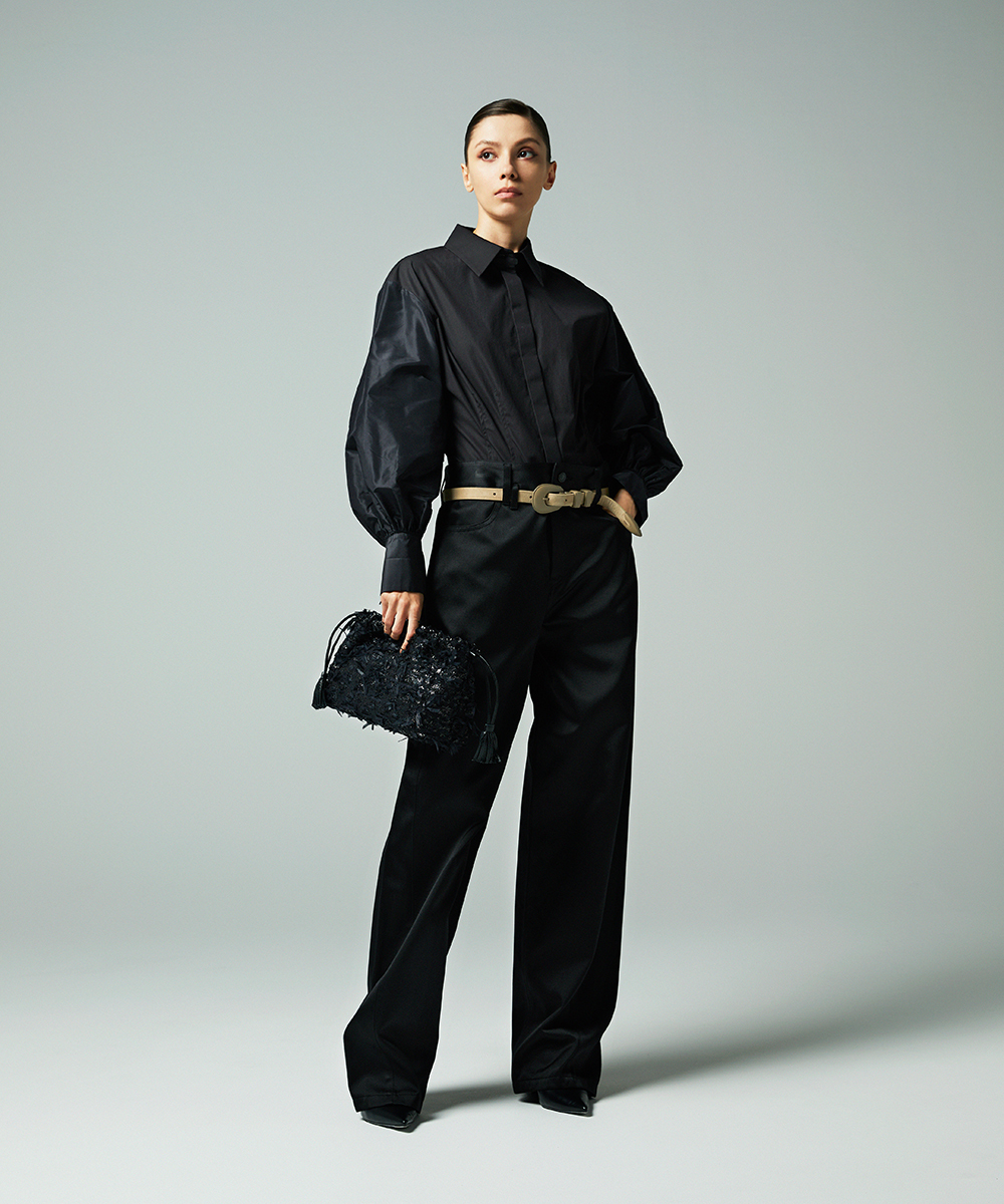 EAUVIRE リボンツイードバッグ ブラック