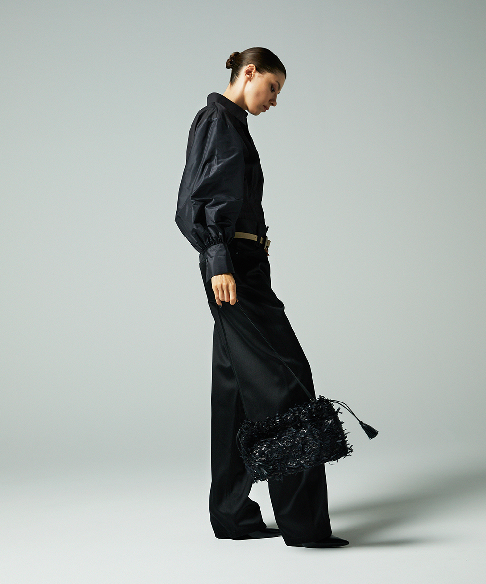 EAUVIRE リボンツイードバッグ ブラック