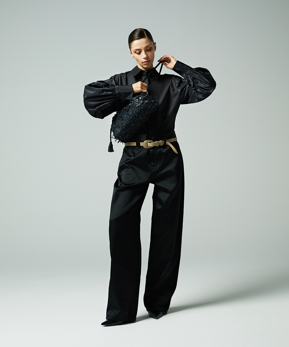 EAUVIRE リボンツイードバッグ ブラック