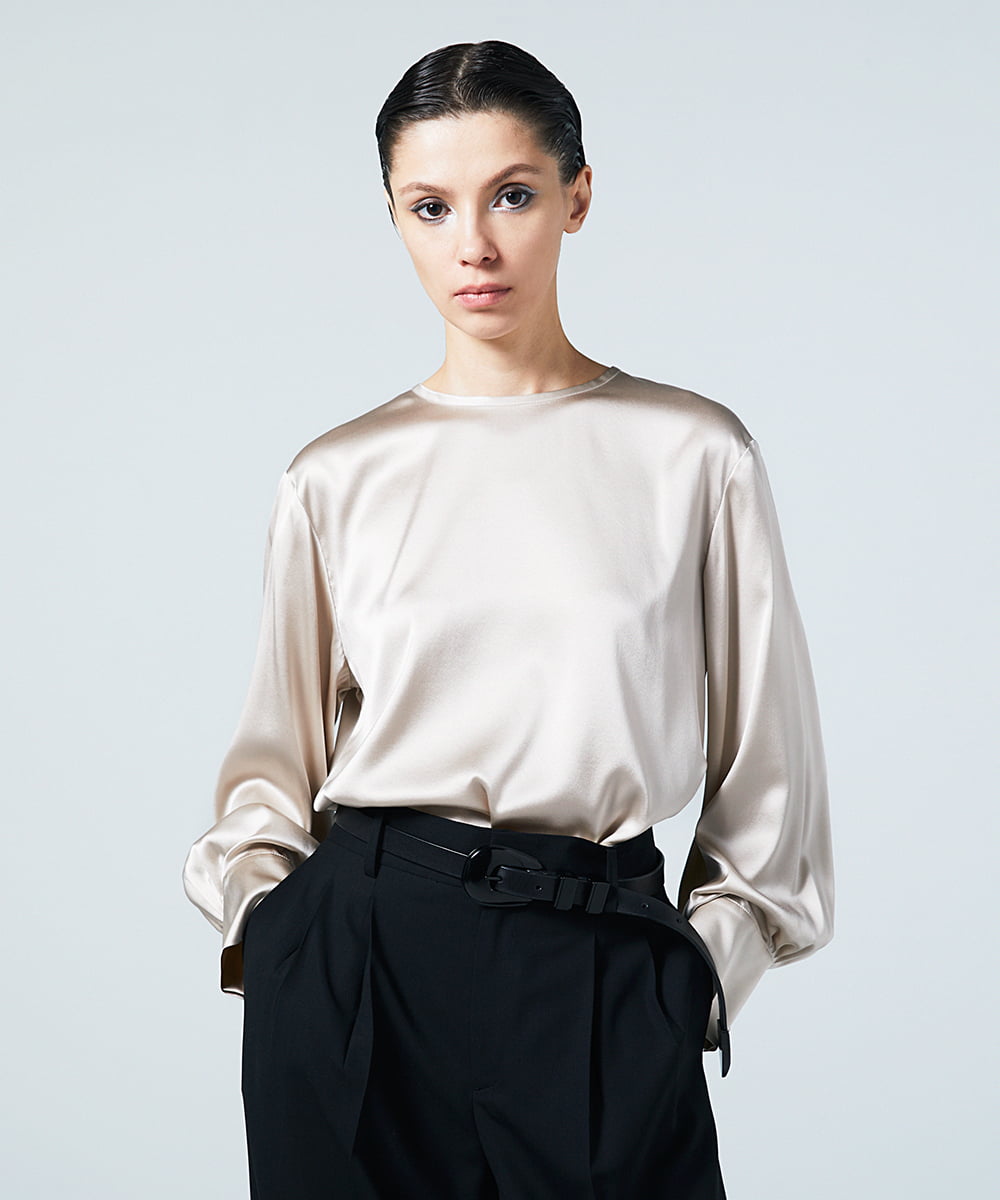 EAUVIRE ウォッシャブルシルクブラウス ライトグレー