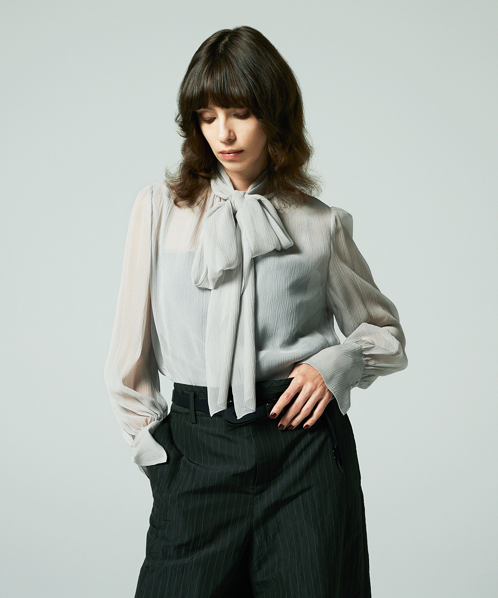 EAUVIRE ボウタイブラウス ライトグレー