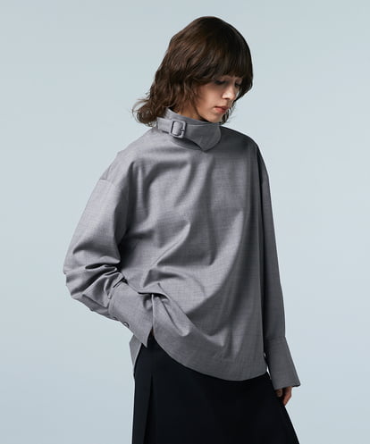 EAUVIRE ベルテッドハイネックシャツ ライトグレー