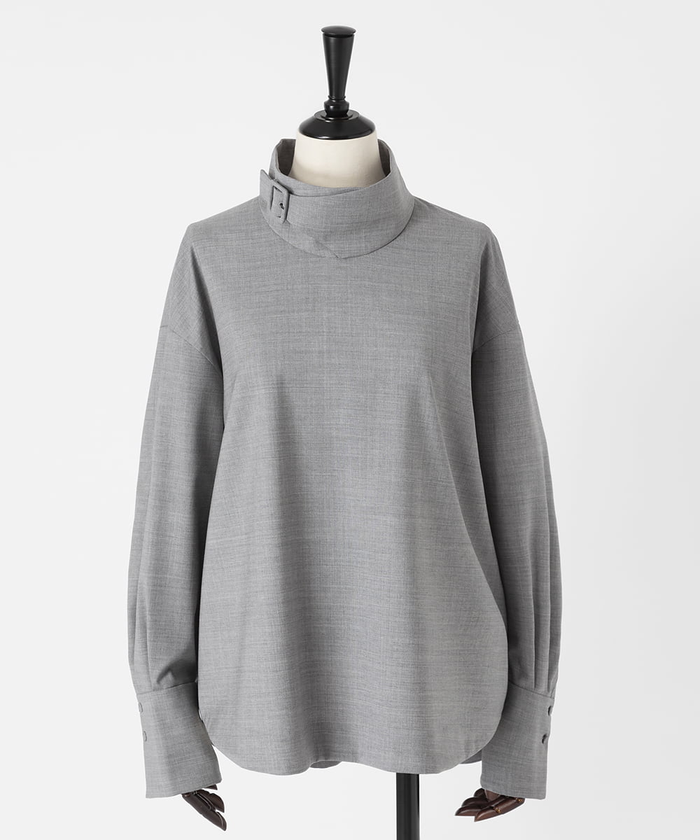 EAUVIRE ベルテッドハイネックシャツ ライトグレー