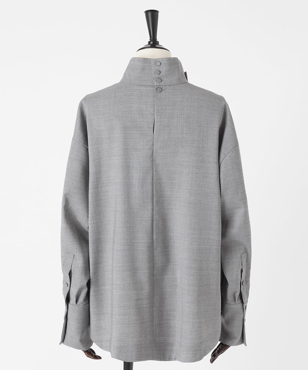 EAUVIRE ベルテッドハイネックシャツ ライトグレー
