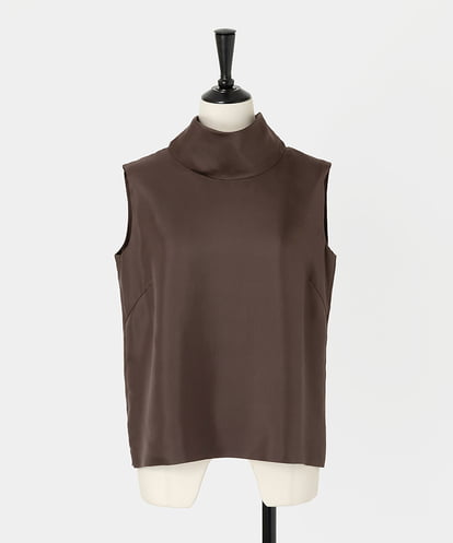 EAUVIRE スタンドカラーノースリーブブラウス ブラウン