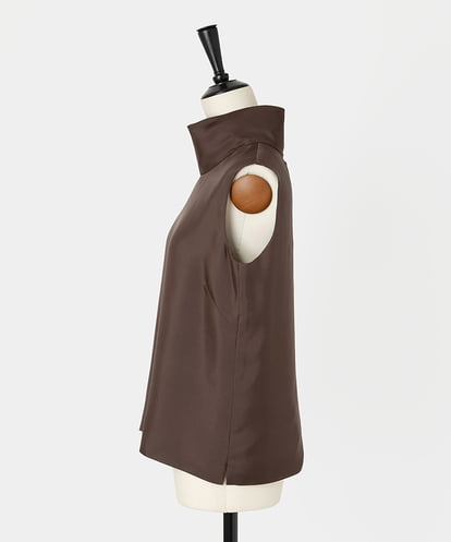 EAUVIRE スタンドカラーノースリーブブラウス ブラウン