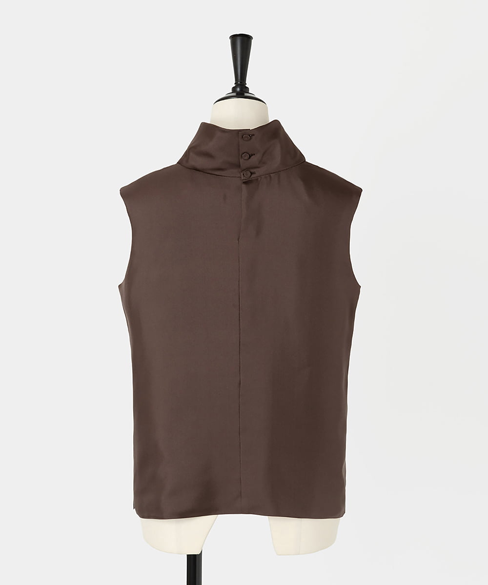 EAUVIRE スタンドカラーノースリーブブラウス ブラウン