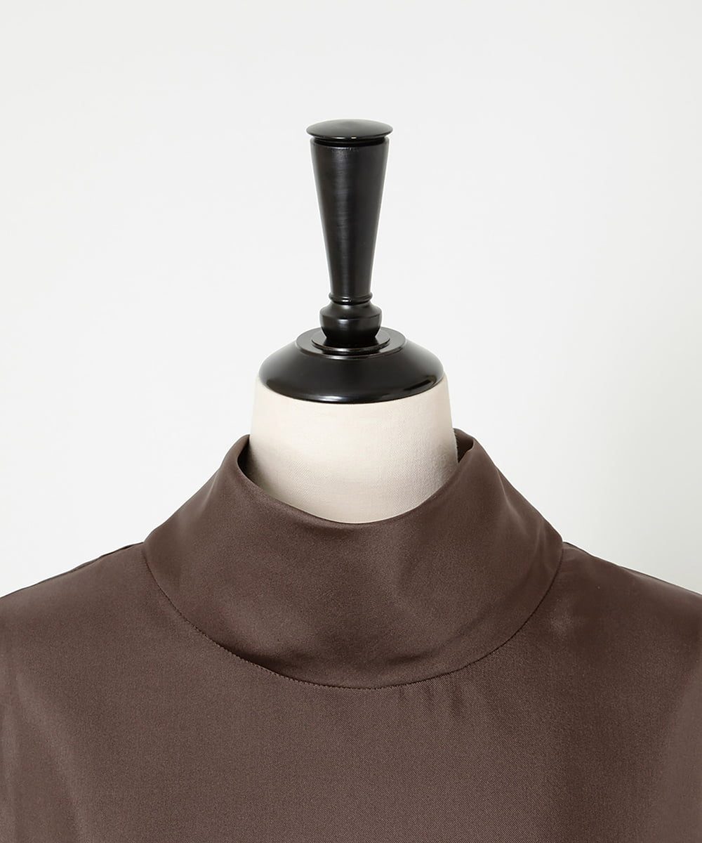 EAUVIRE スタンドカラーノースリーブブラウス ブラウン