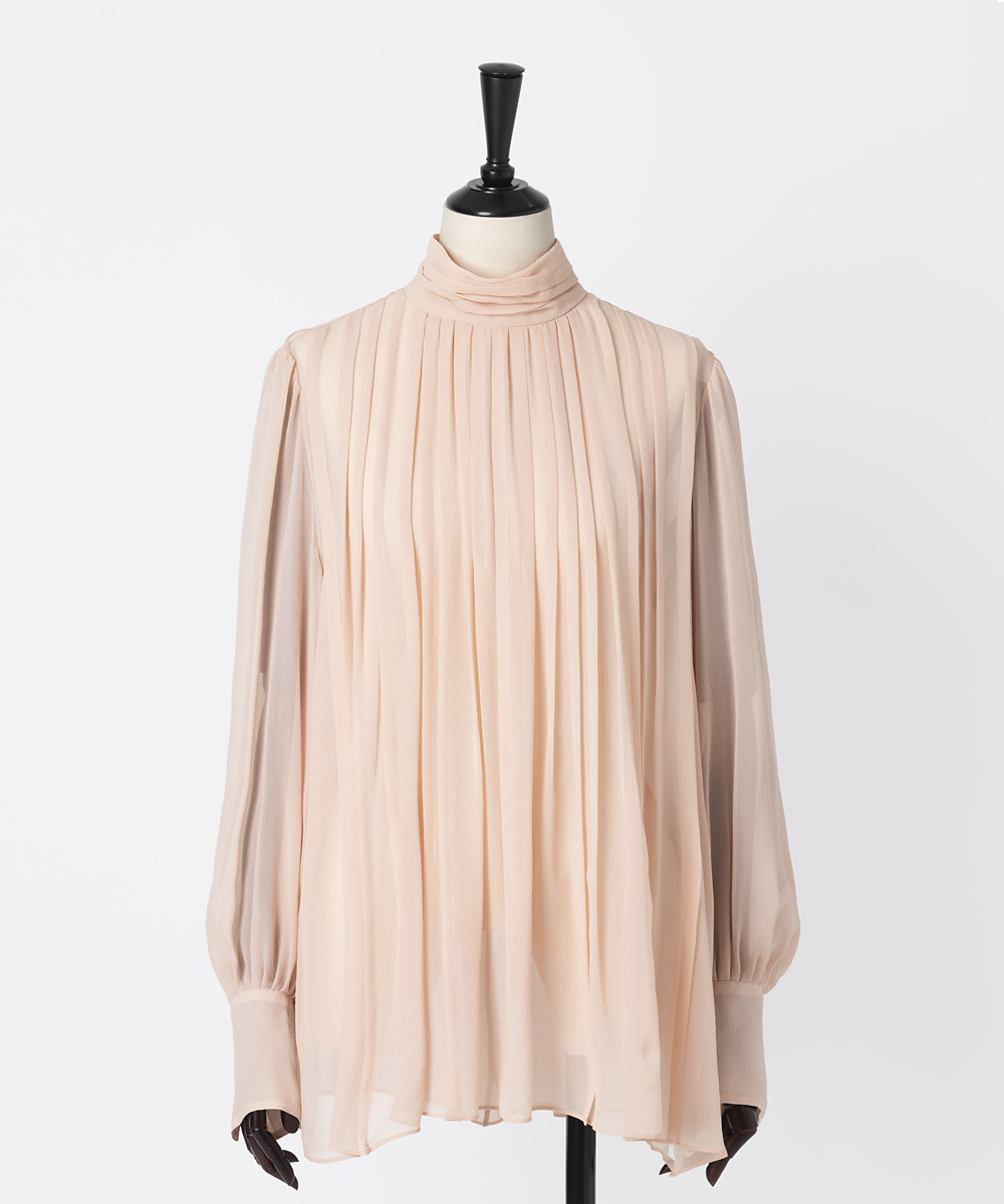 EAUVIRE ランダムタックシルクブラウス ピンク