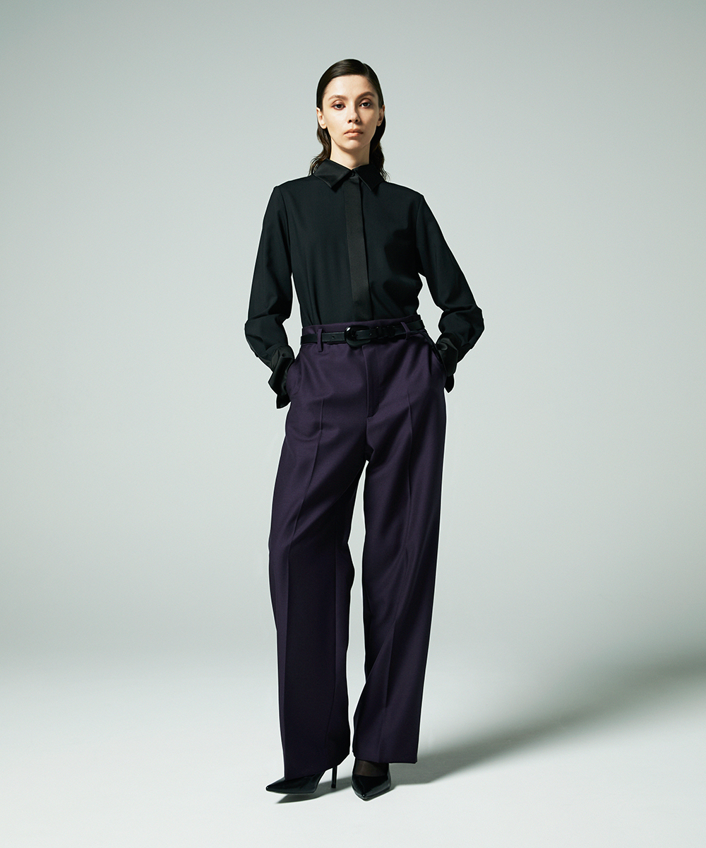 EAUVIRE サテンカラーシャツ ブラック