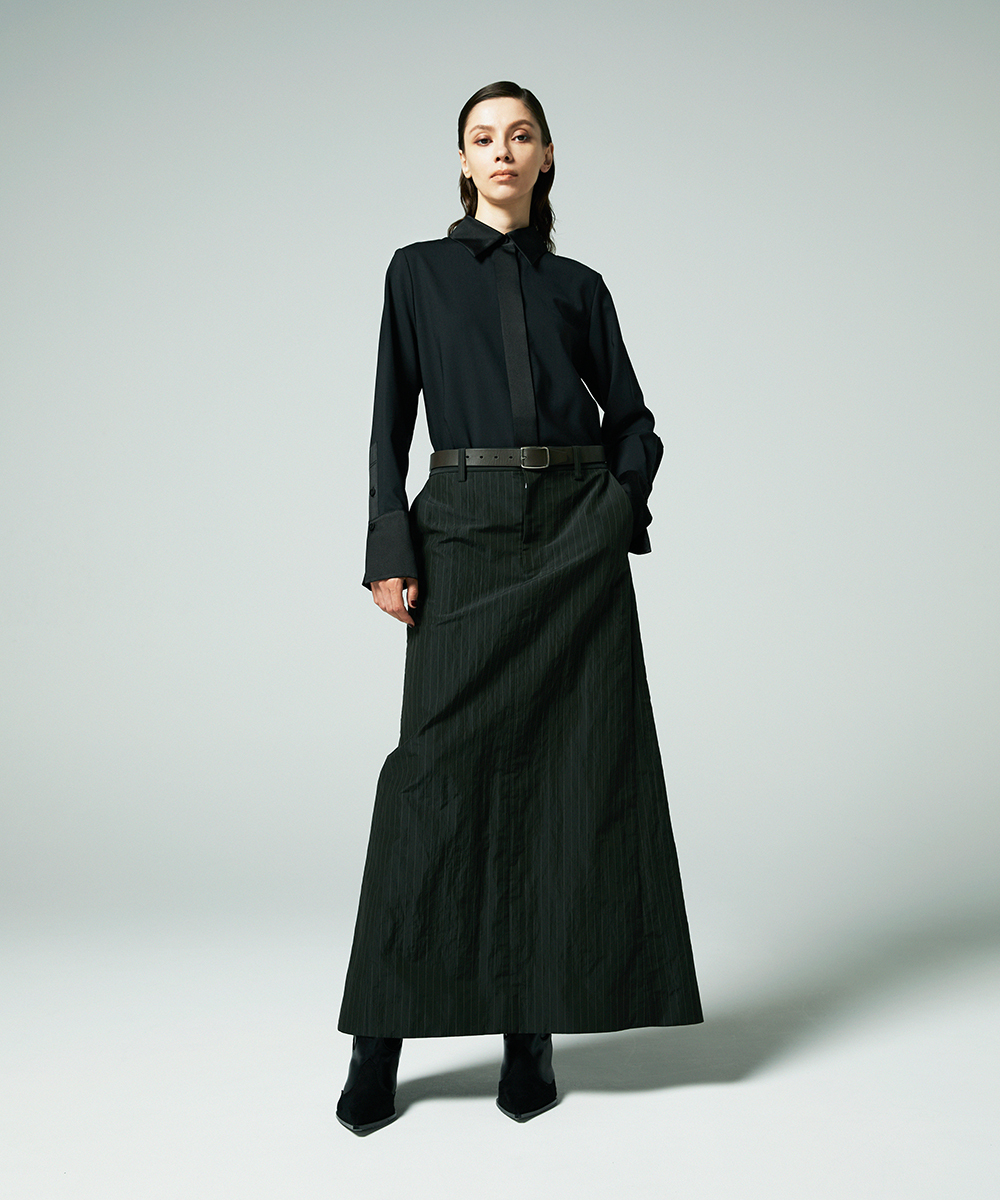 EAUVIRE サテンカラーシャツ ブラック