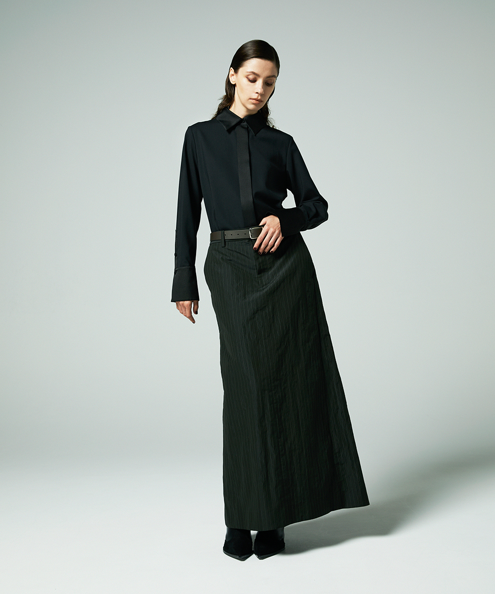 EAUVIRE サテンカラーシャツ ブラック