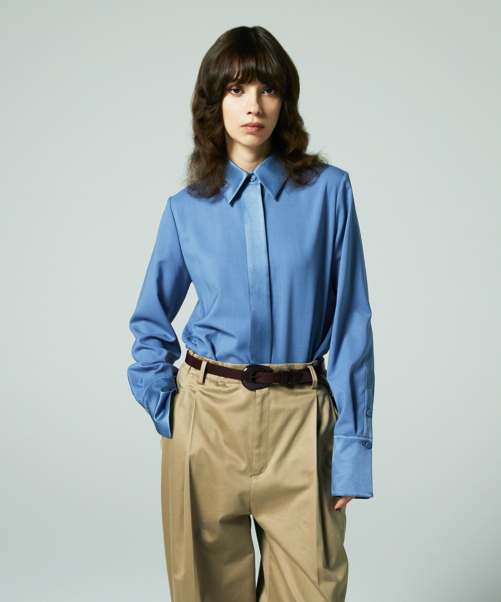 EAUVIRE サテンカラーシャツ ブラック