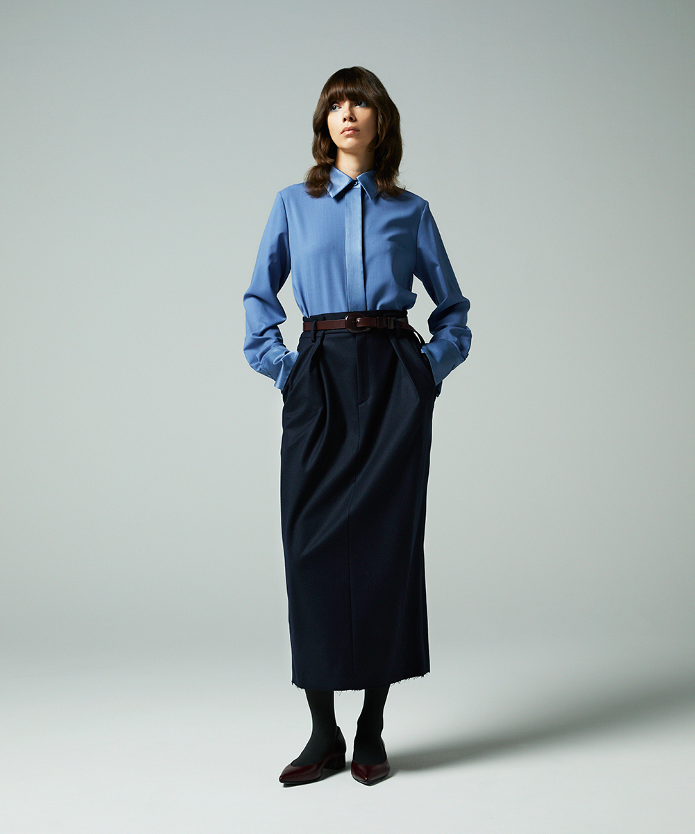 EAUVIRE サテンカラーシャツ ブラック