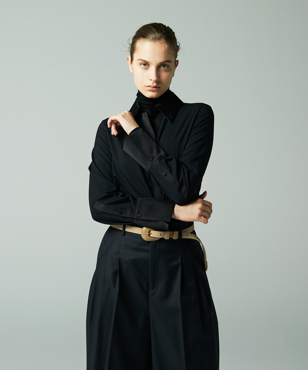 EAUVIRE サテンカラーシャツ ブラック