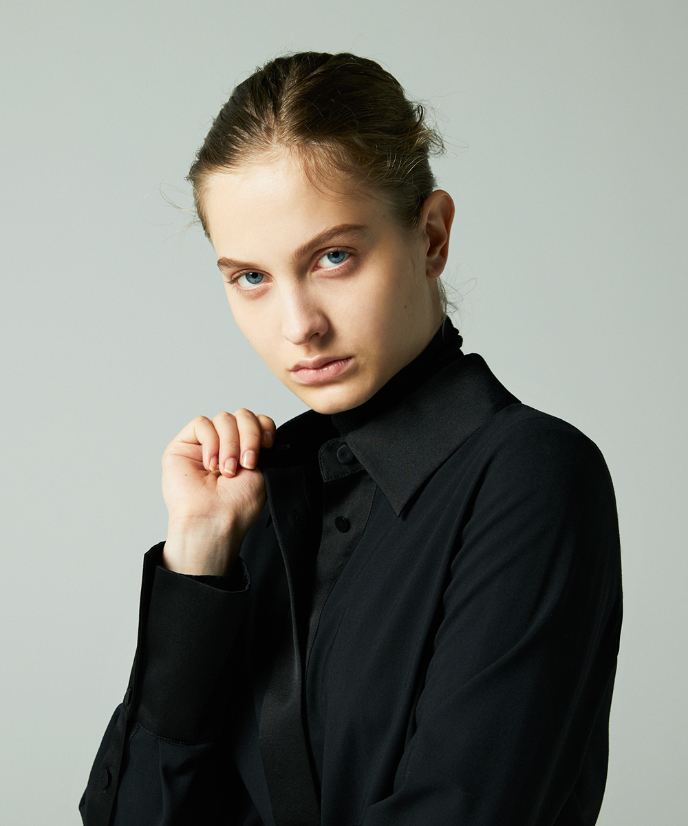 EAUVIRE サテンカラーシャツ ブラック