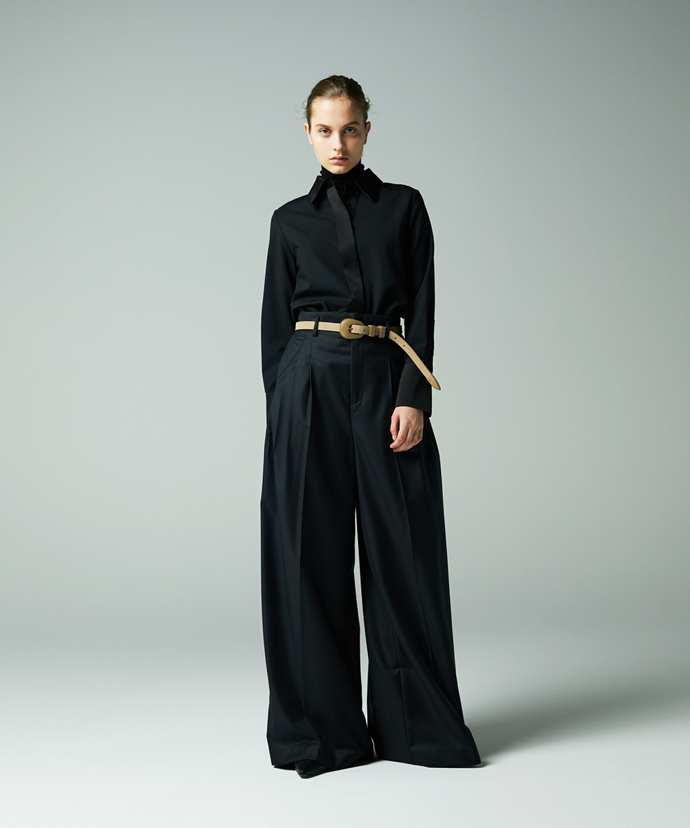 EAUVIRE サテンカラーシャツ ブラック