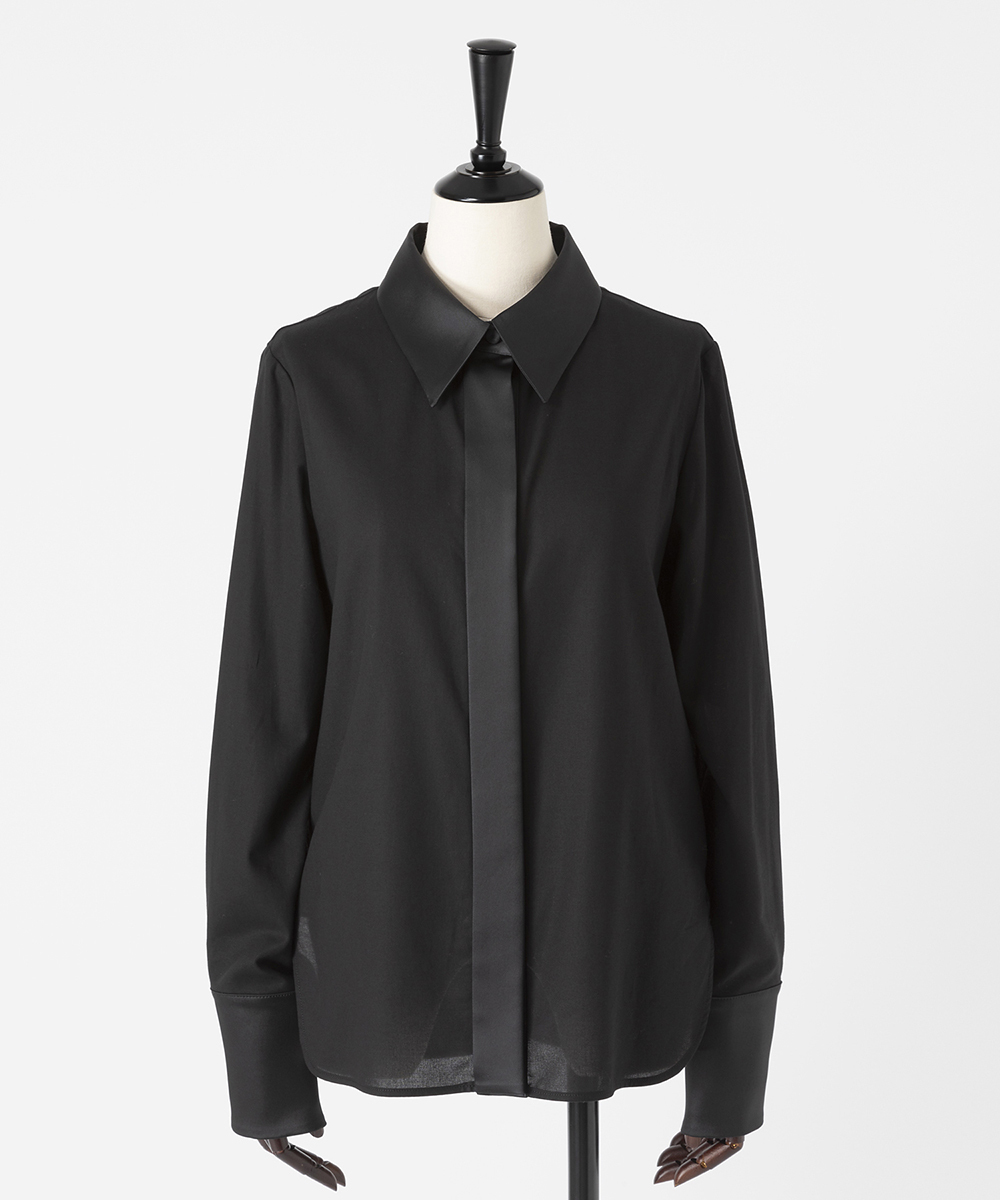 EAUVIRE サテンカラーシャツ ブラック