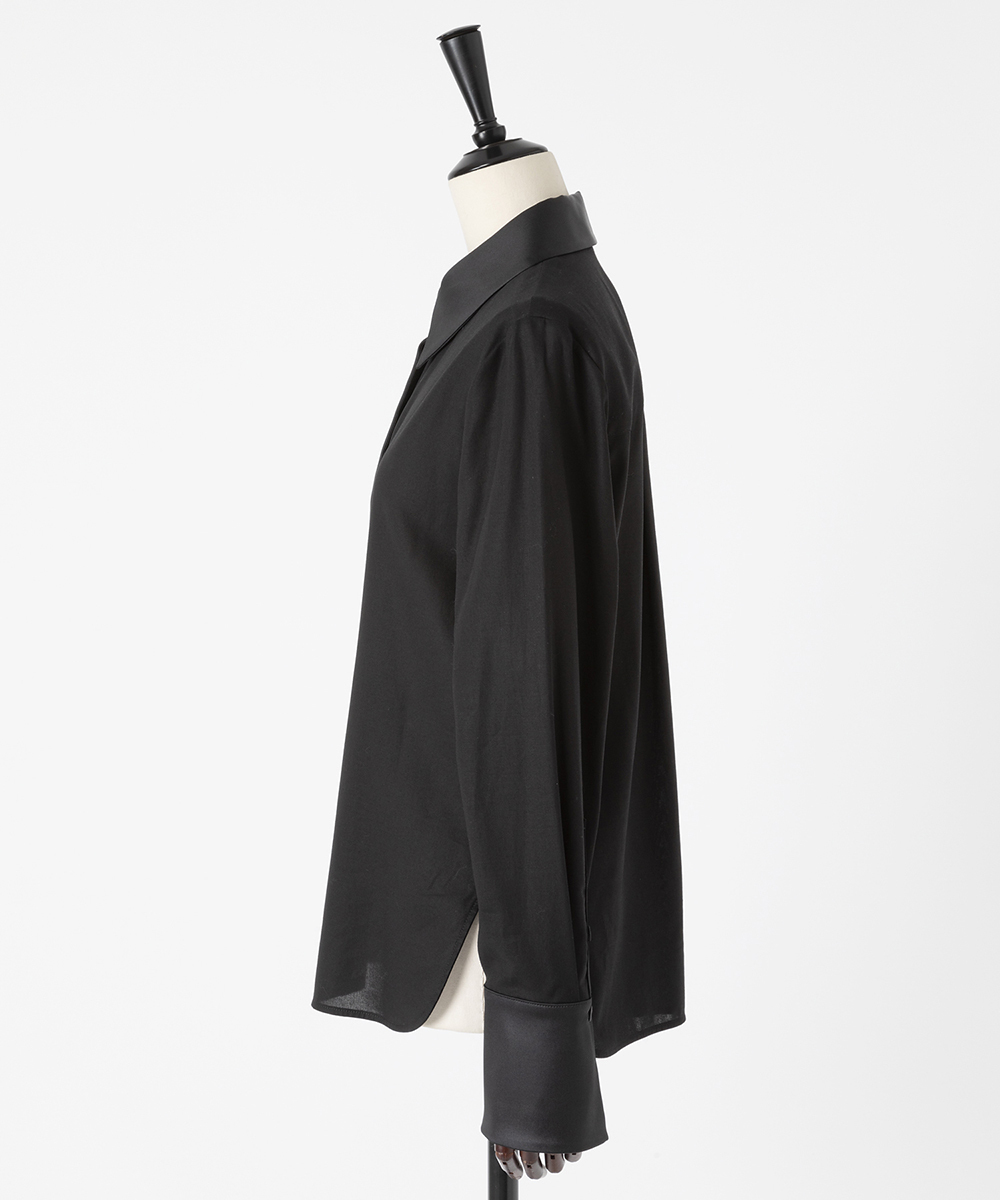 EAUVIRE サテンカラーシャツ ブラック