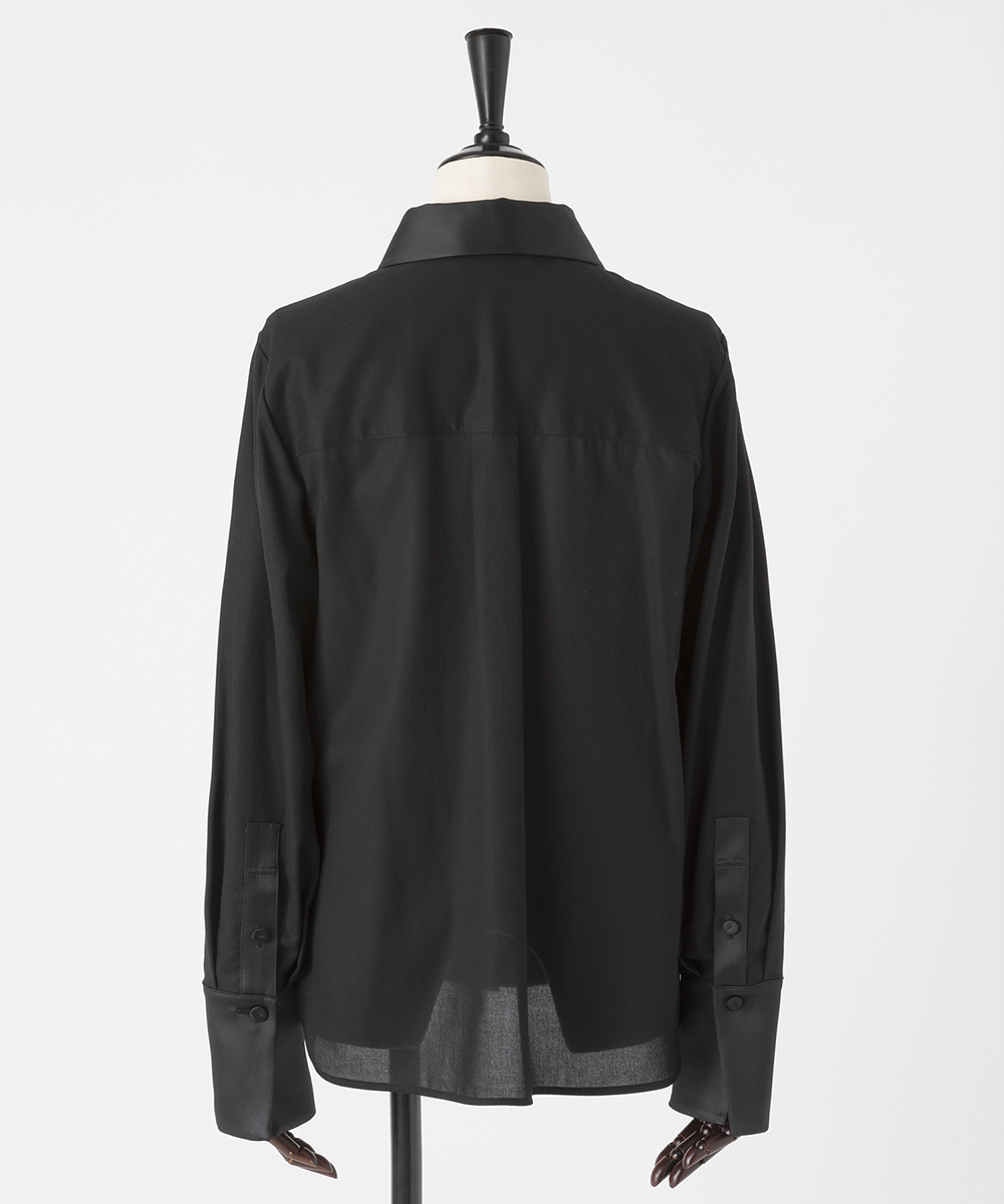 EAUVIRE サテンカラーシャツ ブラック