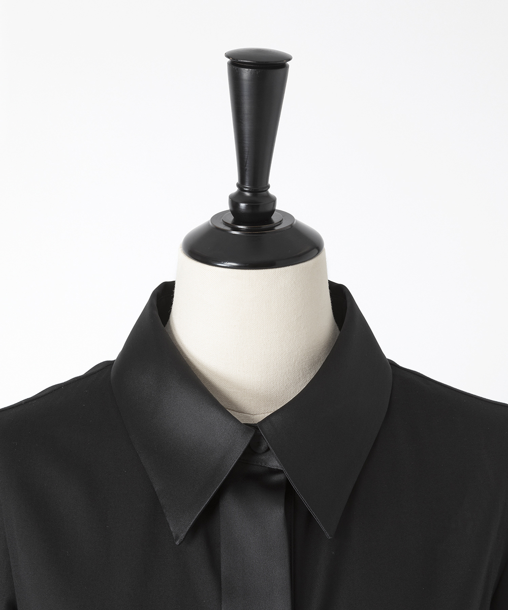 EAUVIRE サテンカラーシャツ ブラック