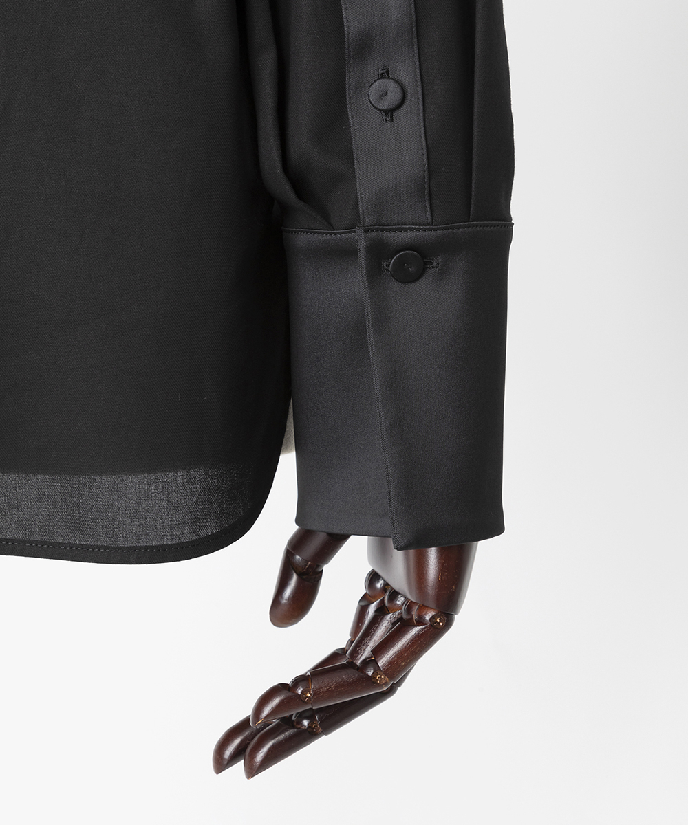 EAUVIRE サテンカラーシャツ ブラック