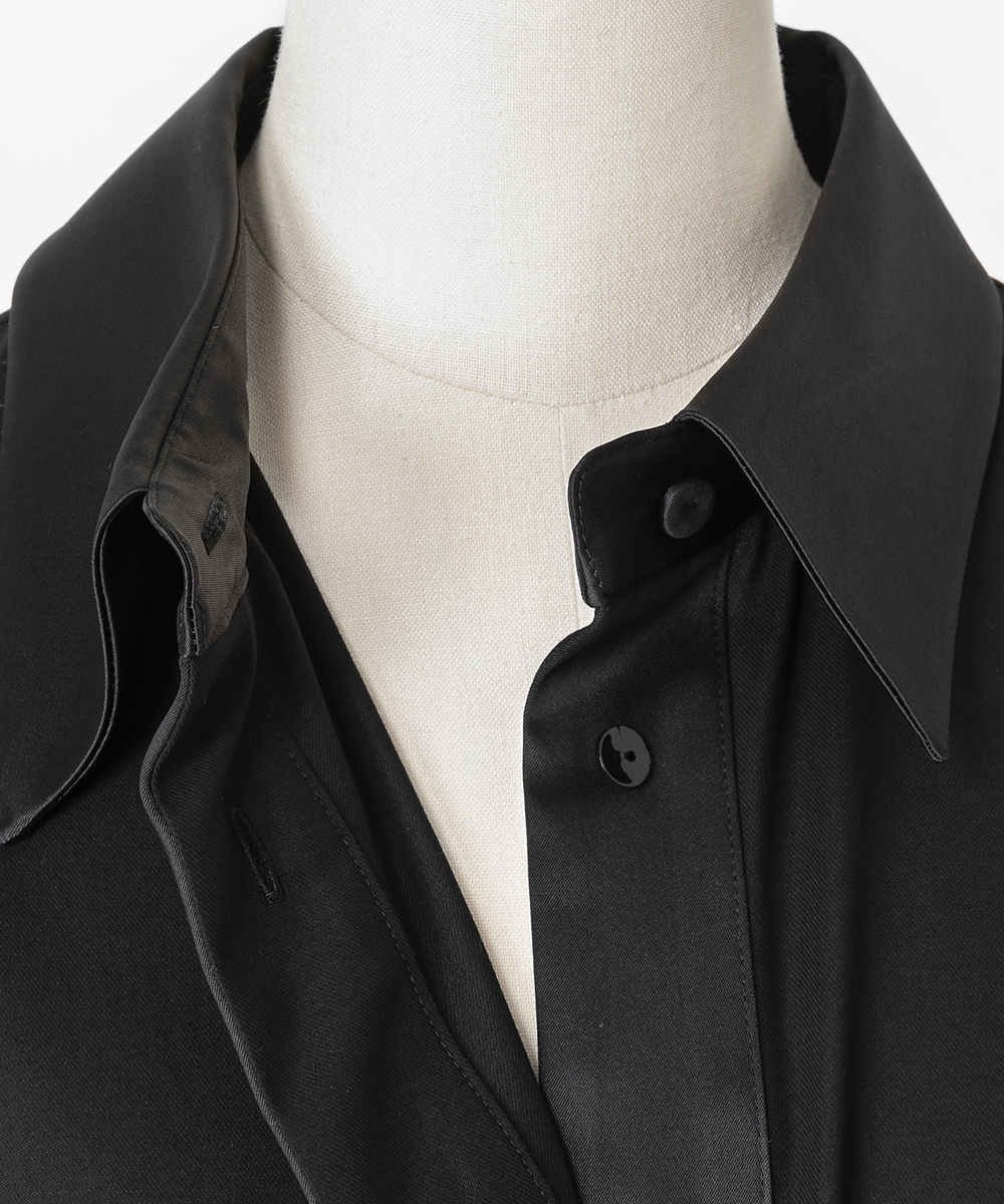 EAUVIRE サテンカラーシャツ ブラック