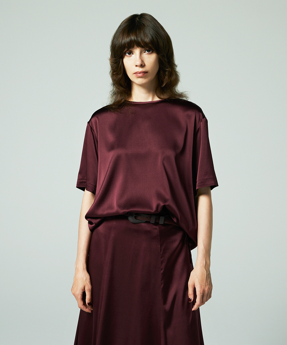 EAUVIRE ウォッシャブルシルクTブラウス バーガンディ