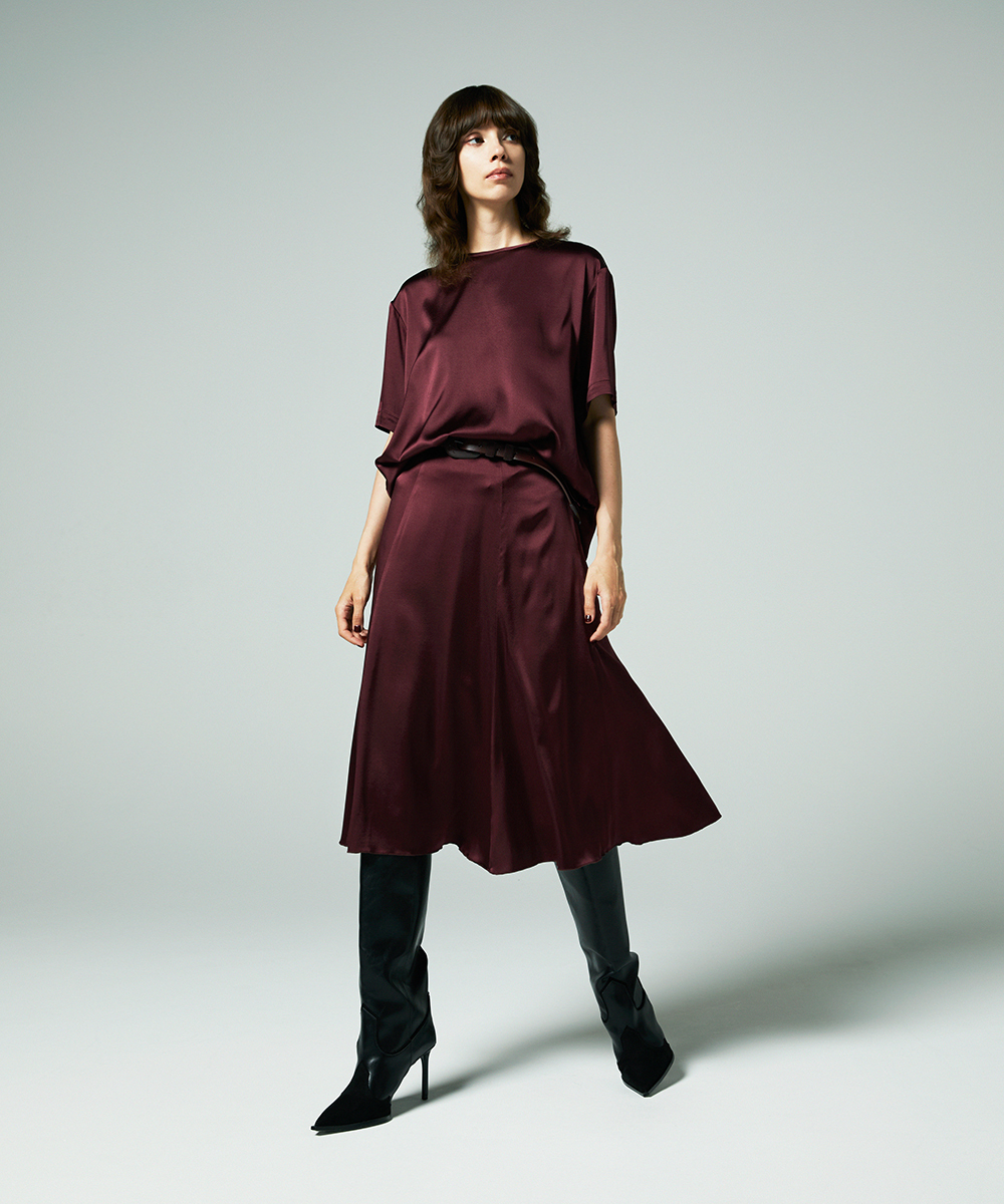 EAUVIRE ウォッシャブルシルクTブラウス バーガンディ