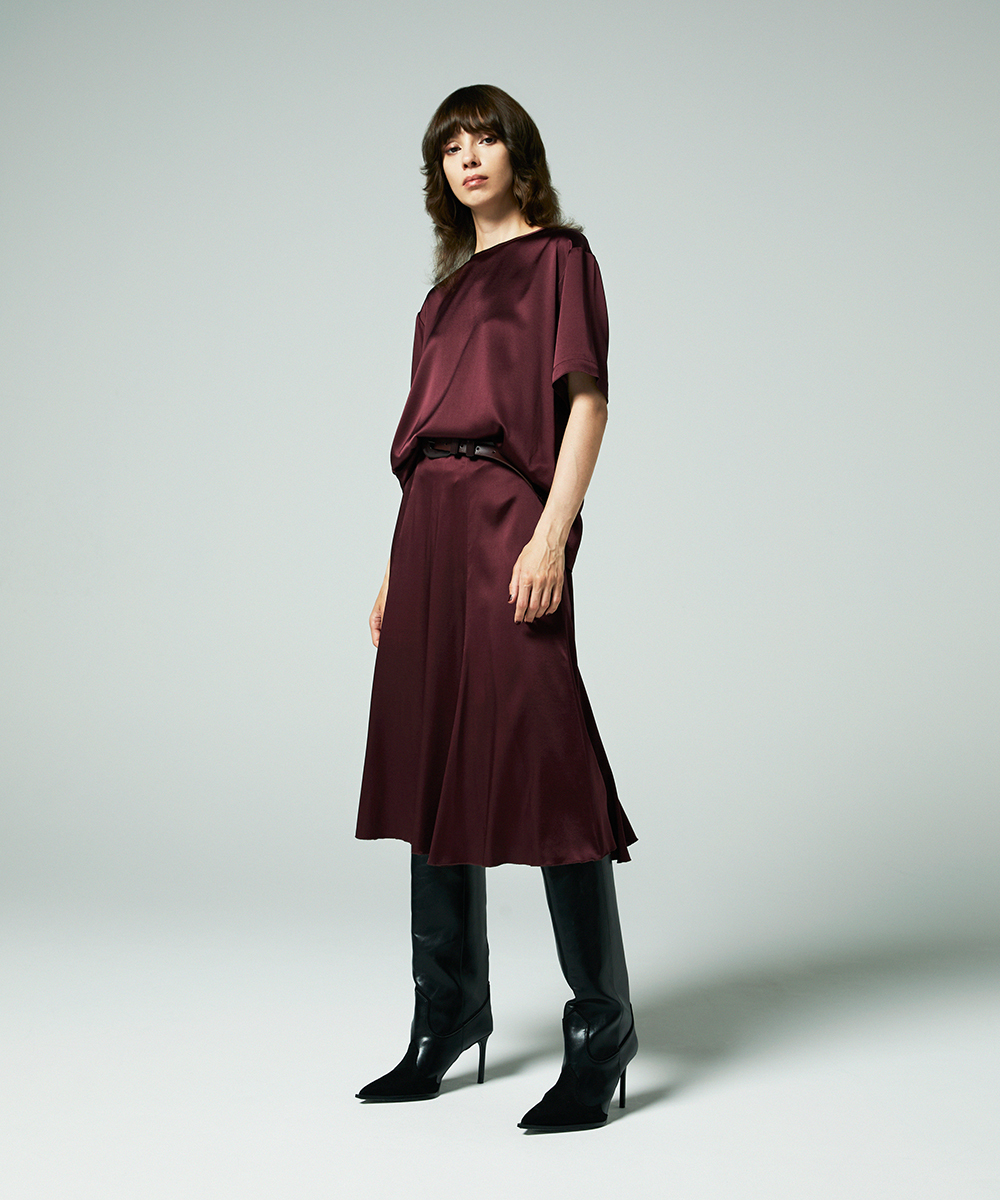 EAUVIRE ウォッシャブルシルクTブラウス バーガンディ