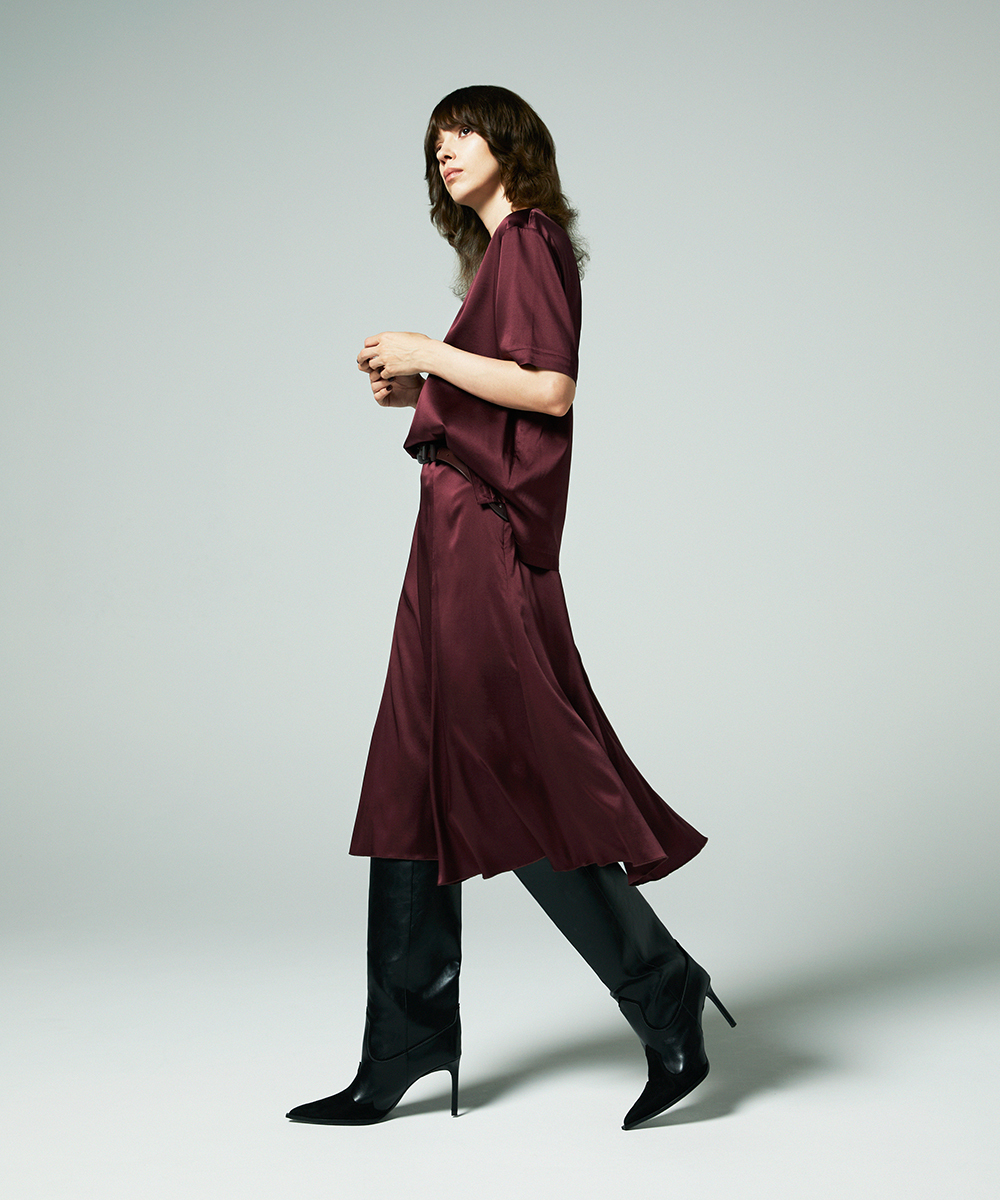 EAUVIRE ウォッシャブルシルクTブラウス バーガンディ