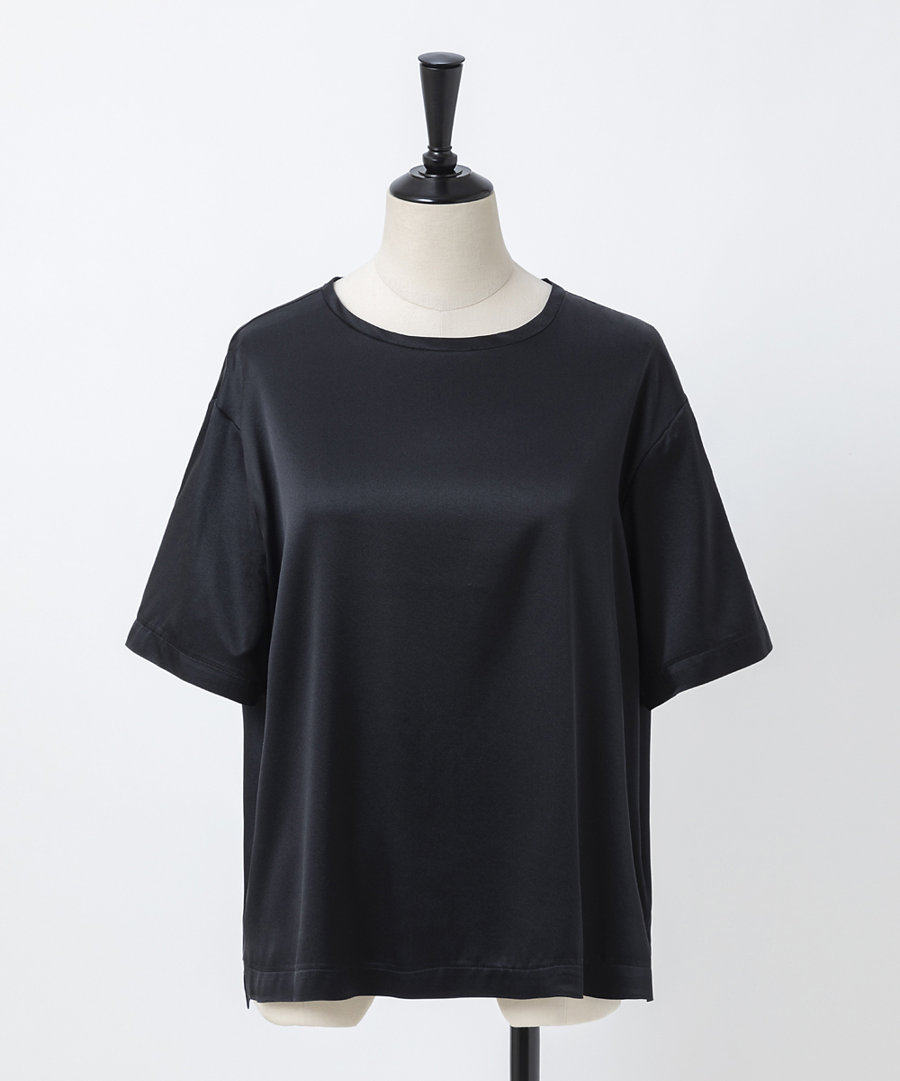EAUVIRE ウォッシャブルシルクTブラウス ブラック