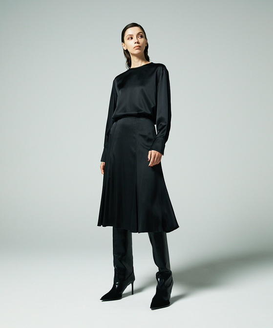 EAUVIRE ウォッシャブルシルクロングスリーブブラウス ブラック