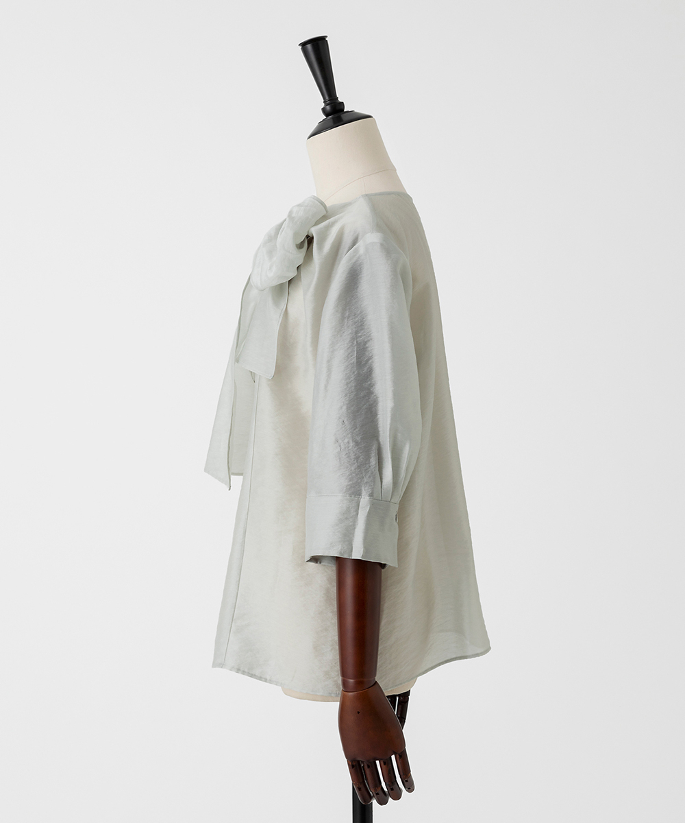 EAUVIRE ハーフスリーブボウタイブラウス ライトグレー