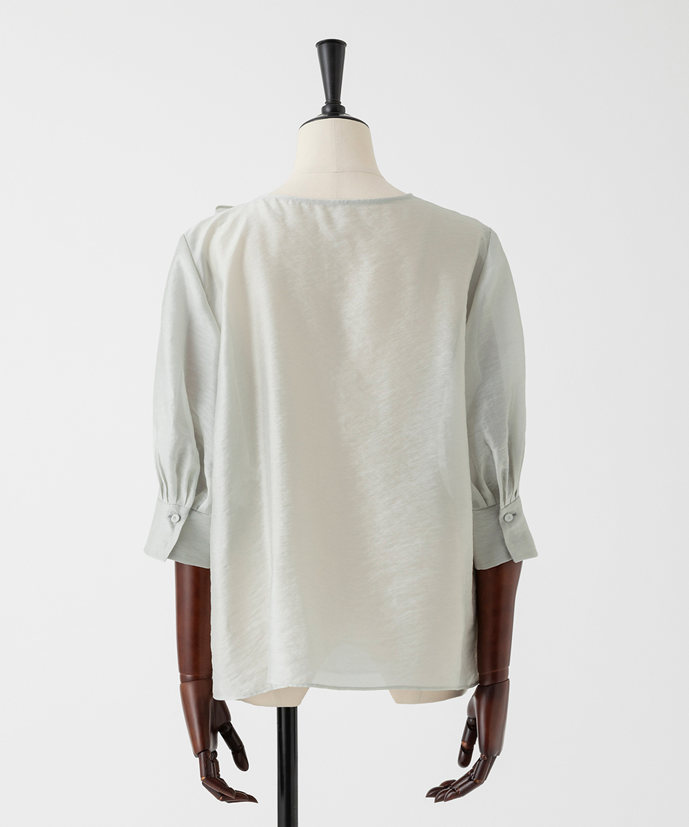 EAUVIRE ハーフスリーブボウタイブラウス ライトグレー