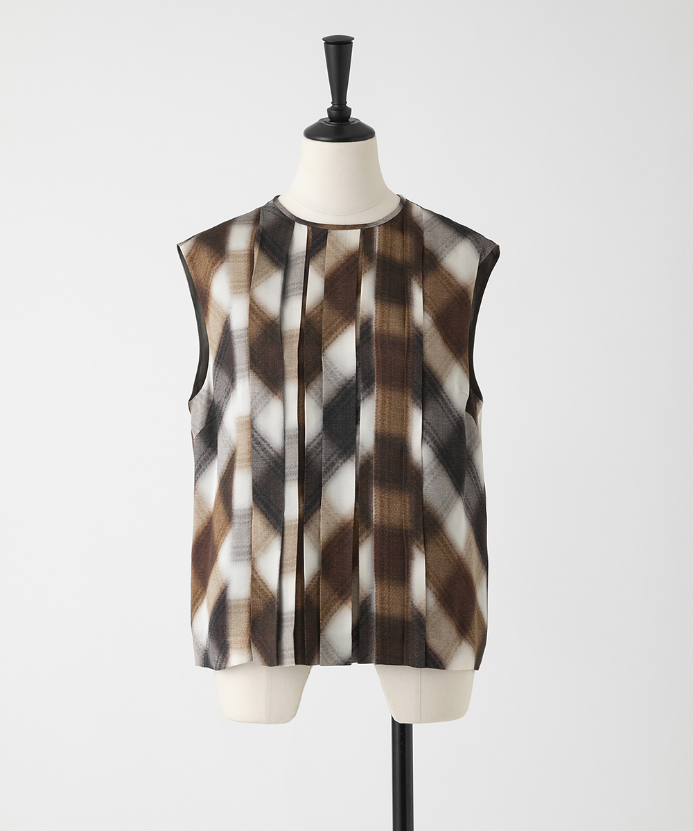 EAUVIRE フォギーチェックノースリーブブラウス ブラウン
