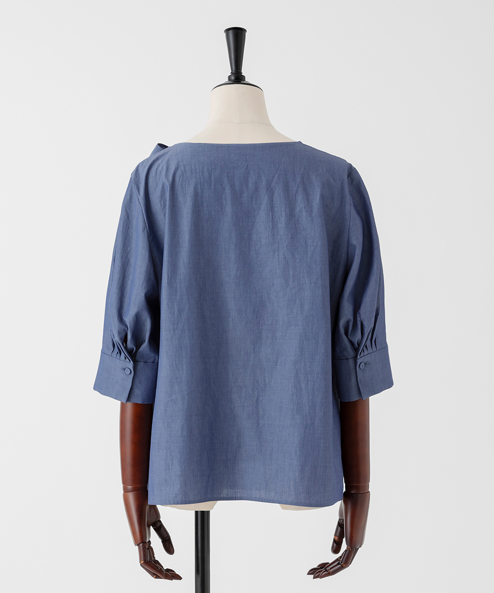 EAUVIRE ハーフスリーブボウタイブラウス ブルー