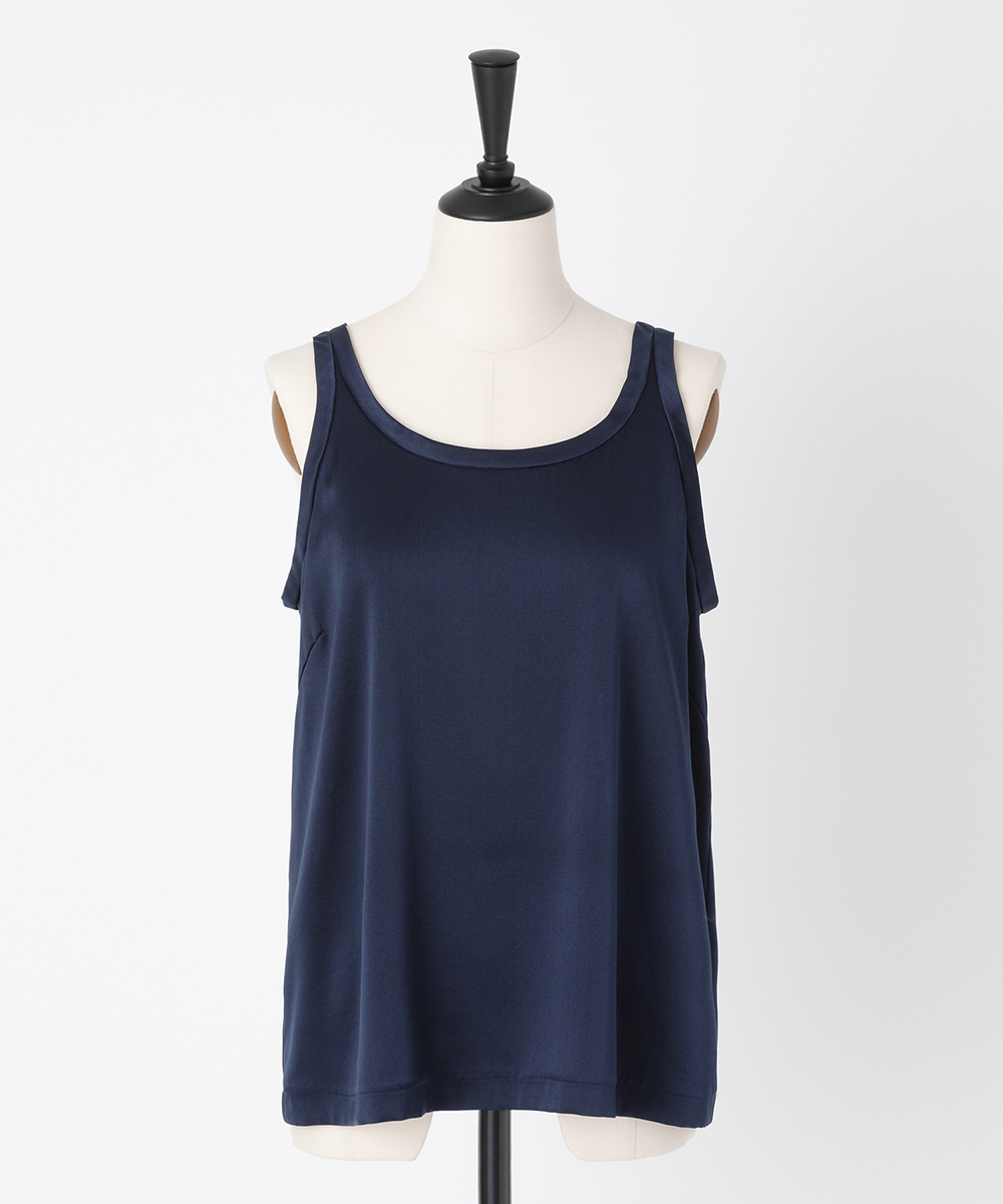 EAUVIRE ウォッシャブルシルクタンクトップ ネイビー