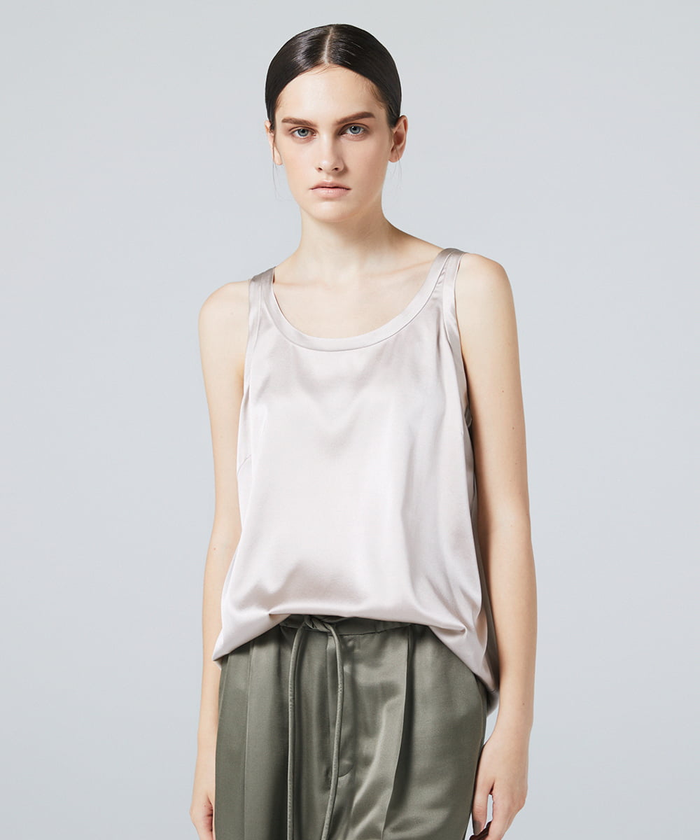 EAUVIRE ウォッシャブルシルクタンクトップ ネイビー