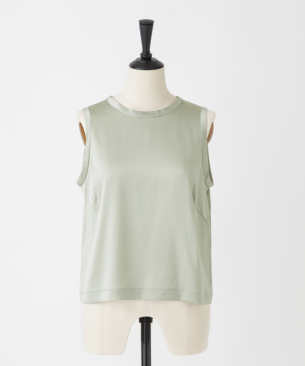 EAUVIRE ウォッシャブルシルクノースリーブブラウス ライトグリーン