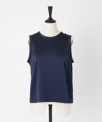 EAUVIRE ウォッシャブルシルクノースリーブブラウス ネイビー