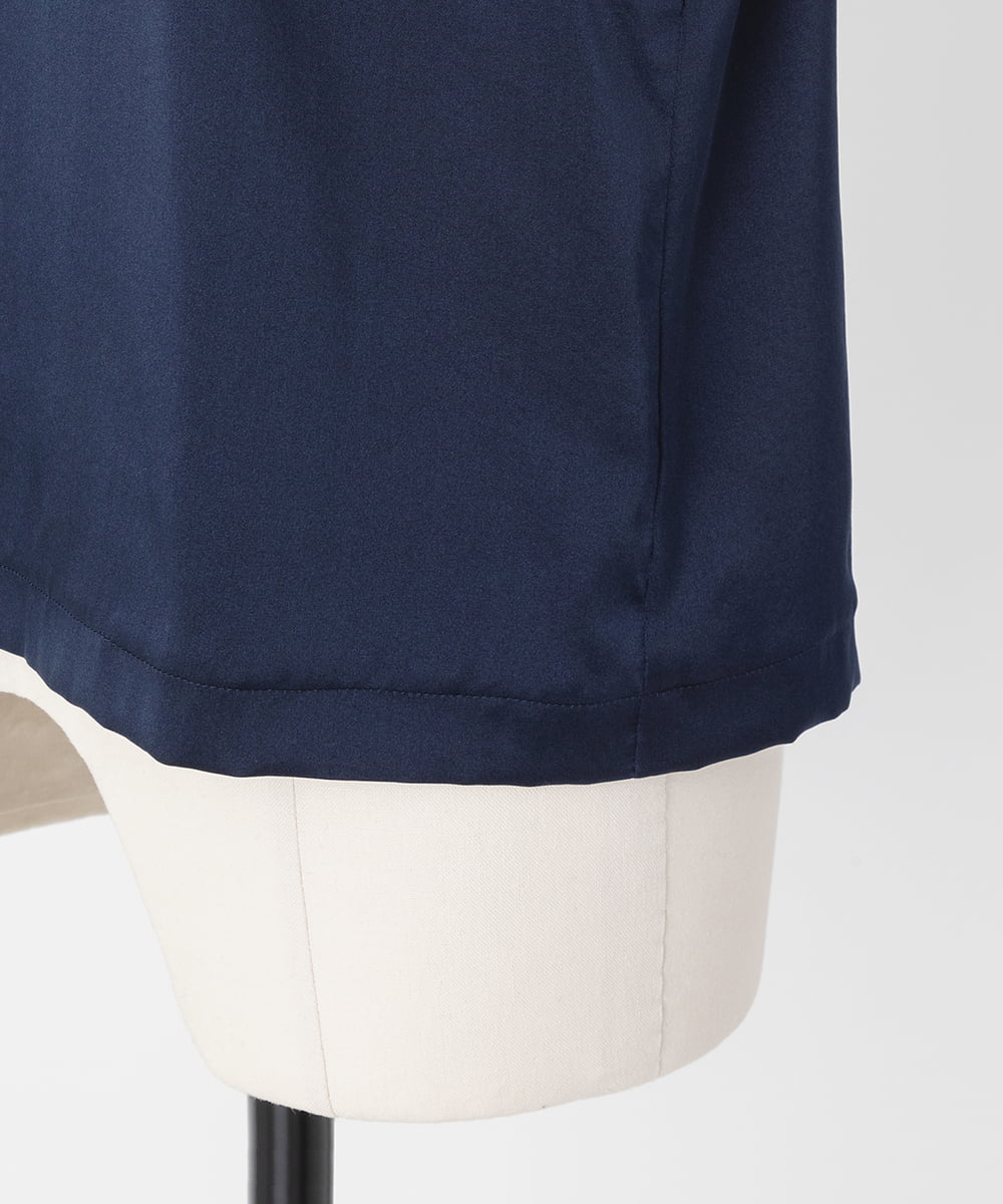 EAUVIRE ウォッシャブルシルクノースリーブブラウス ネイビー