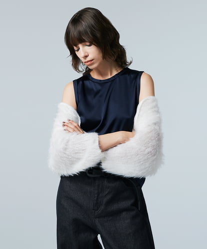 EAUVIRE ウォッシャブルシルクノースリーブブラウス ネイビー