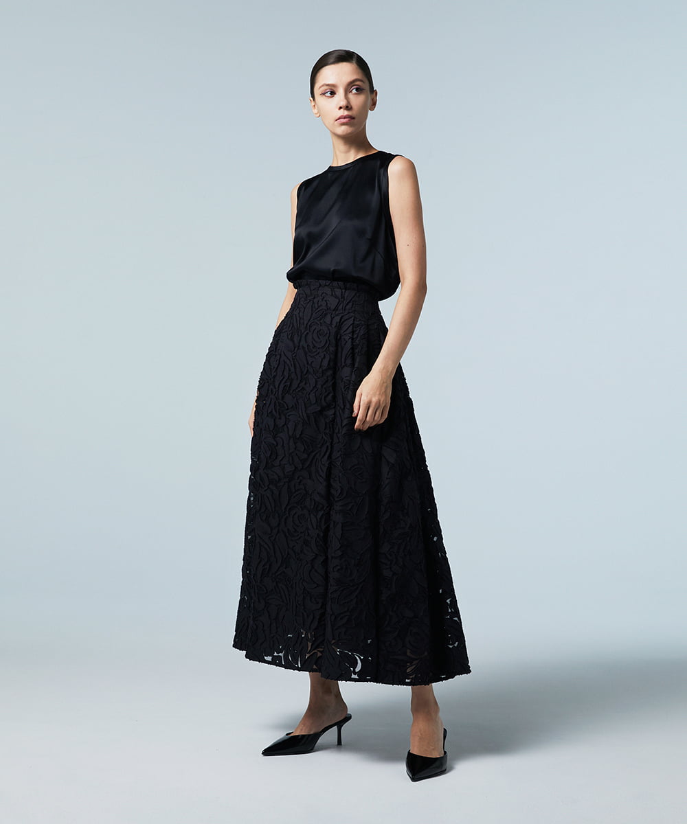 EAUVIRE ウォッシャブルシルクノースリーブブラウス ネイビー