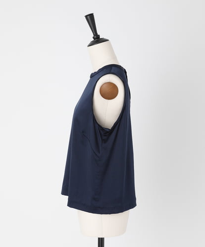 EAUVIRE ウォッシャブルシルクノースリーブブラウス ネイビー
