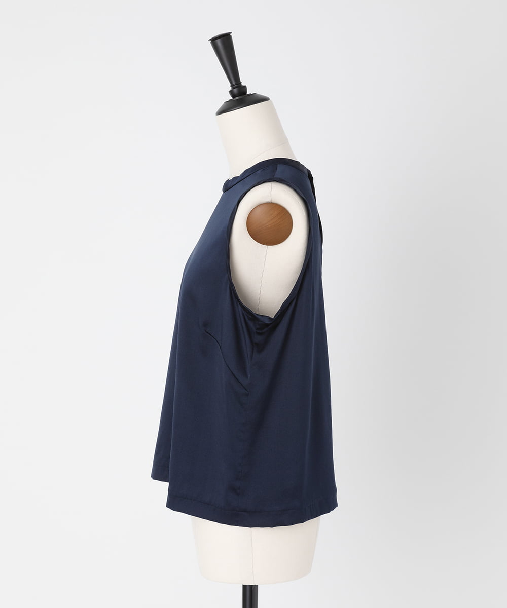 EAUVIRE ウォッシャブルシルクノースリーブブラウス ネイビー