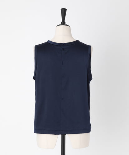 EAUVIRE ウォッシャブルシルクノースリーブブラウス ネイビー